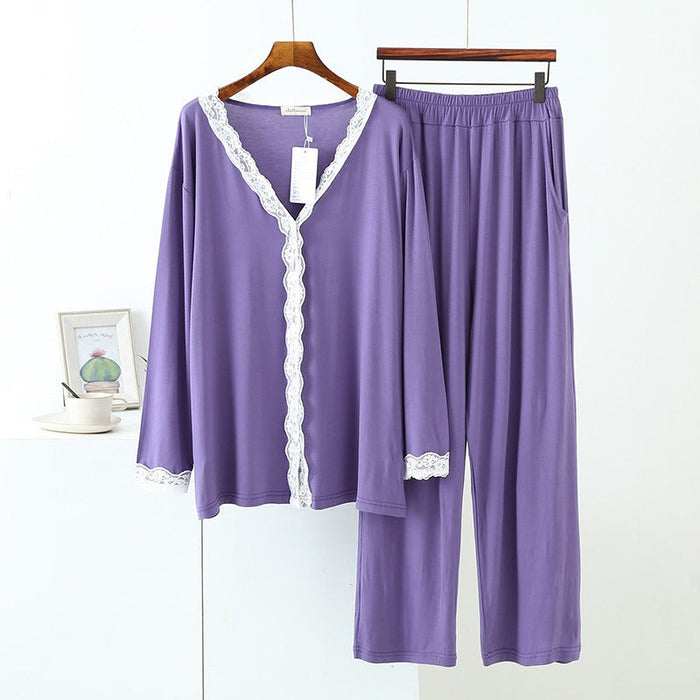 Women's Modal V-neck Lace Two-Piece Pajamas