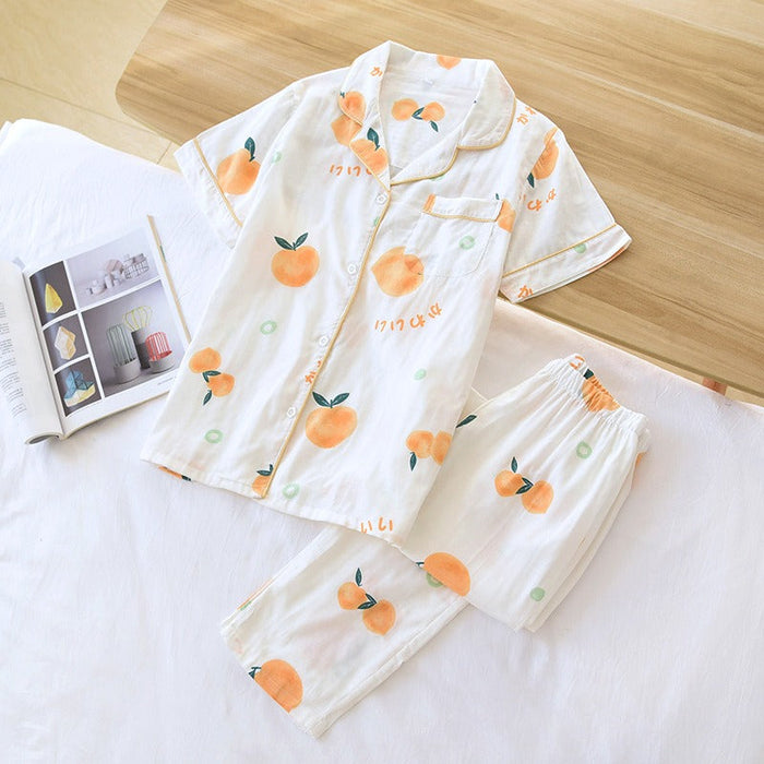 Pretty Printed Short-Sleeved Summer Pajamas