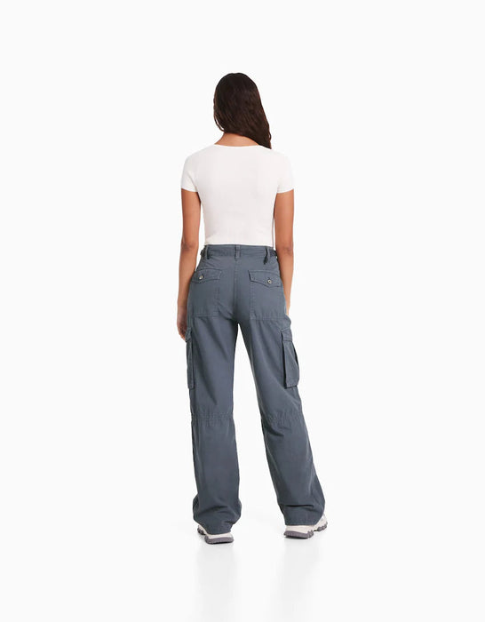 Adjustable straight-fit cotton cargo pants - Women