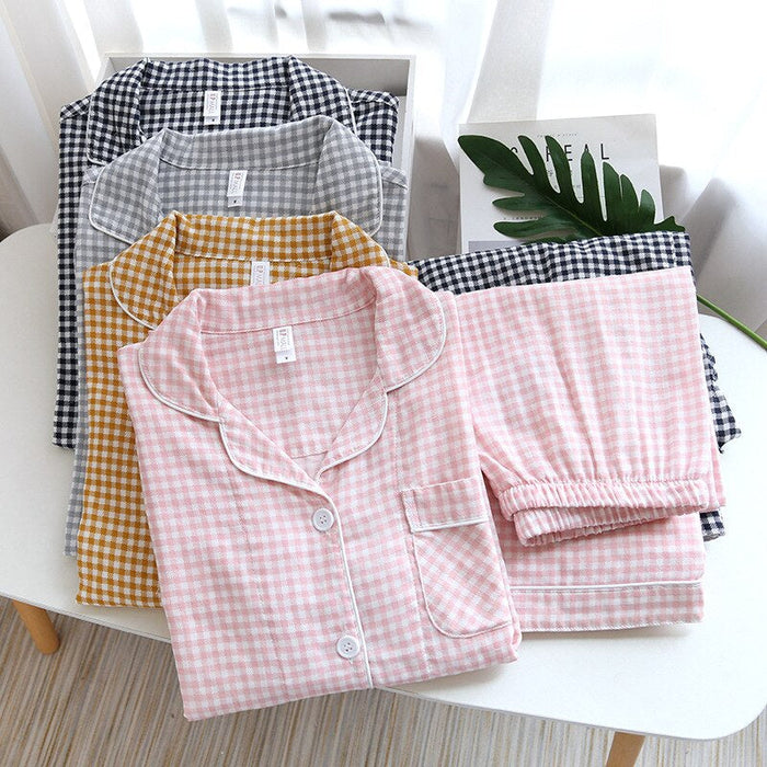 Cotton Checks Men's Long-Sleeved Pajamas