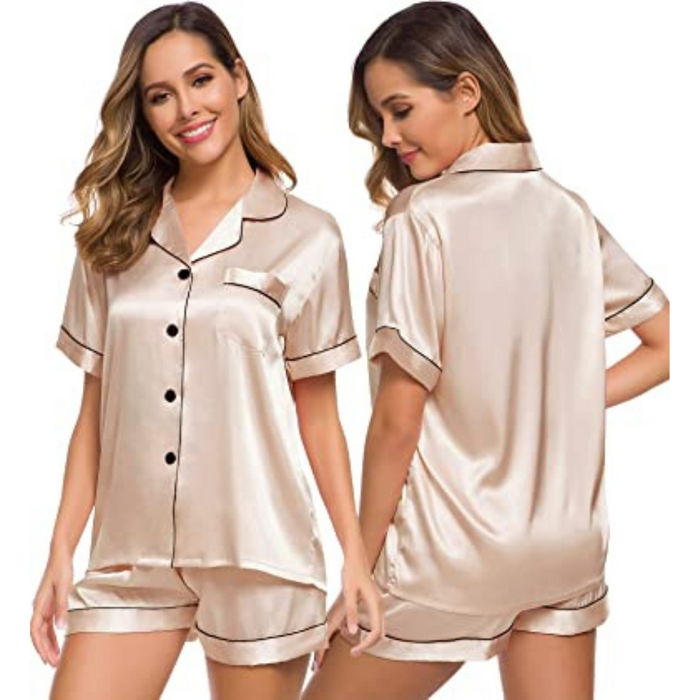 Women Two-Piece Sleepwear Silk Satin Set