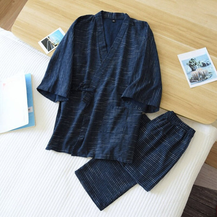 Solid Strips Men's Pajamas Set