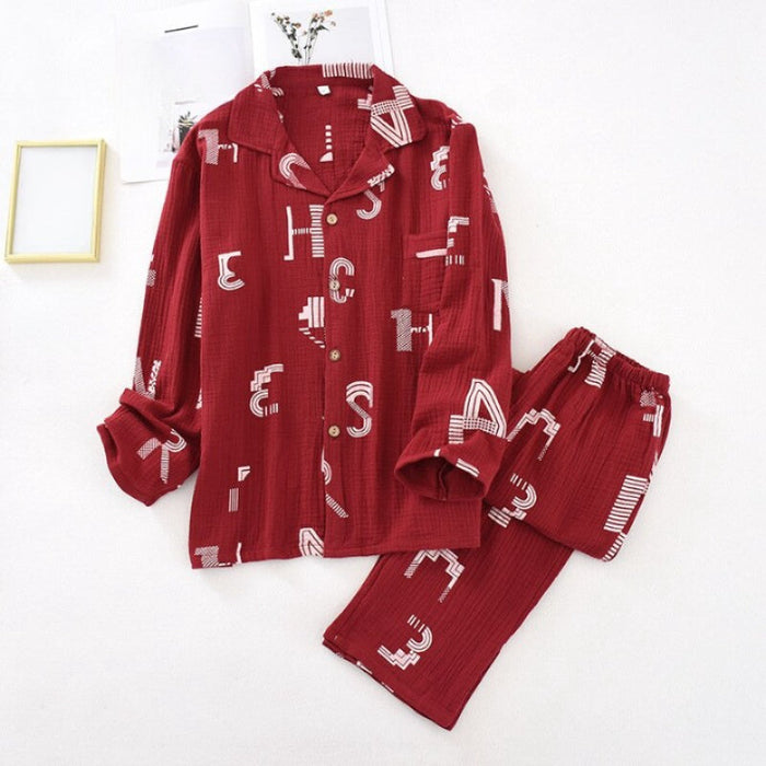 Alphabet Print Two-Piece Men's Pajamas Set