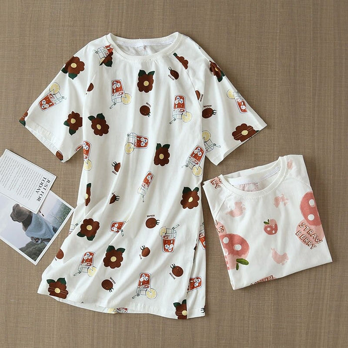 Cotton Short-Sleeved Cute Thin Nightdress