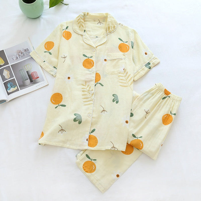 Pretty Printed Short-Sleeved Summer Pajamas