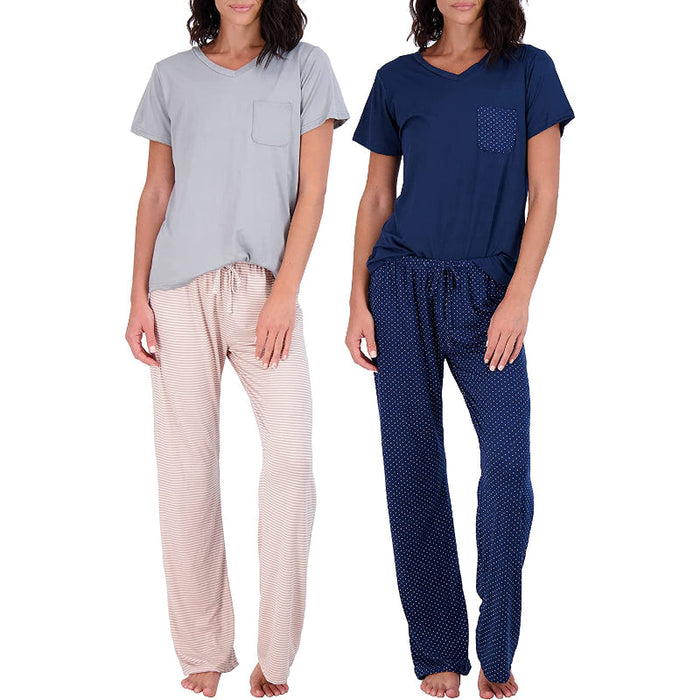 Women's Pajama Set Short And Long Sleeve Top With Pants