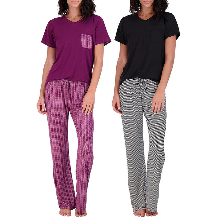 Women's Pajama Set Short And Long Sleeve Top With Pants