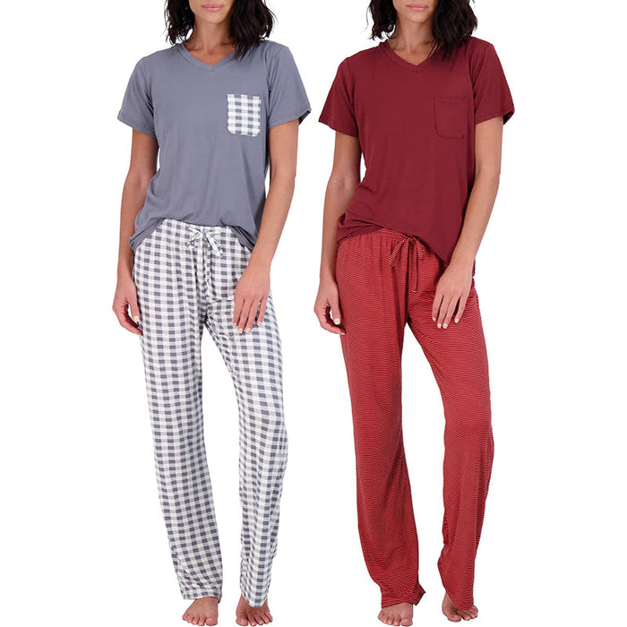 Women's Pajama Set Short And Long Sleeve Top With Pants