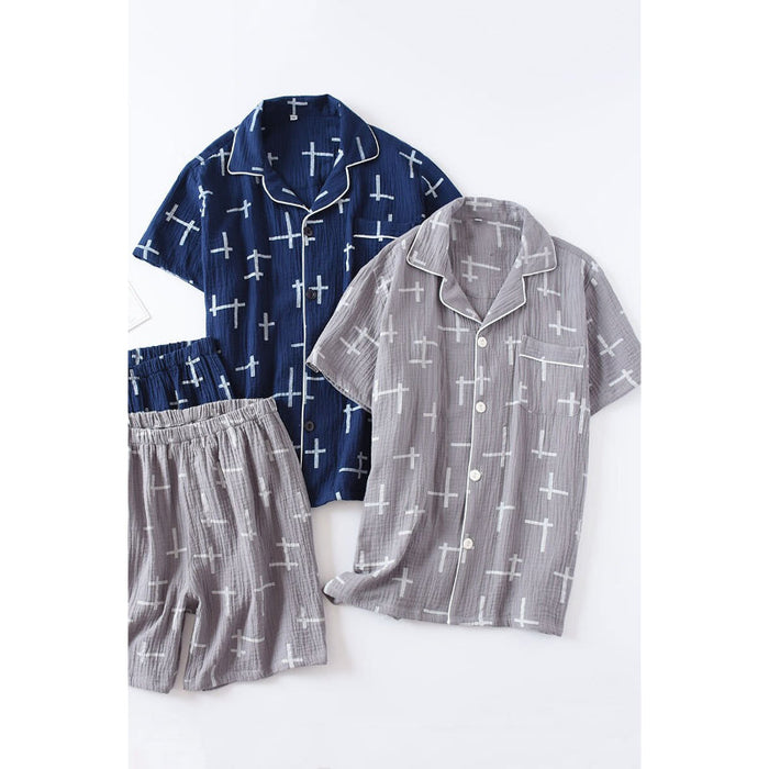 Line Pattern Shorts Set For Men