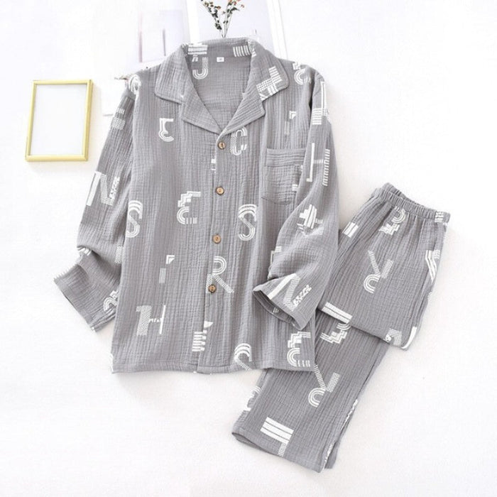 Alphabet Print Two-Piece Men's Pajamas Set