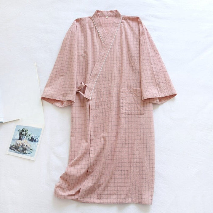 Checks Cotton Robe For Men