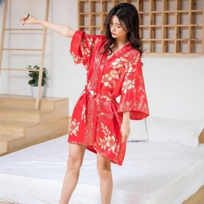 The Couple Satin Floral Print Robe Gown