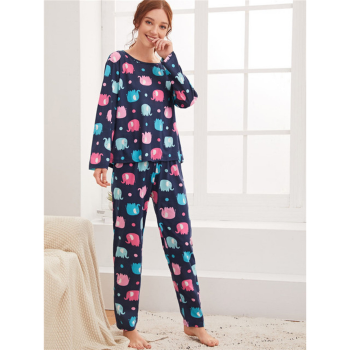 The Cartoon All Over Printed Long Pajama Set