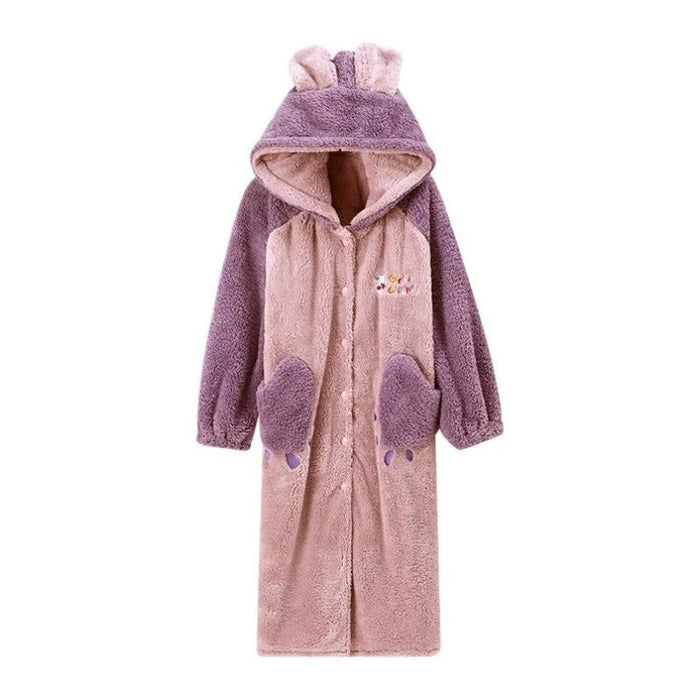Fluffy Oversized Button Up Hooded Robe
