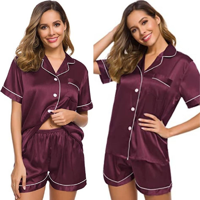 Womens Silk Satin Set Two-Piece Sleepwear