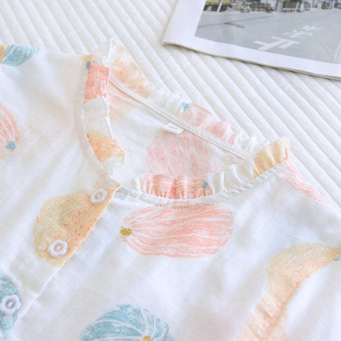 Printed Cotton Gauze Short Sleeve Nightgown