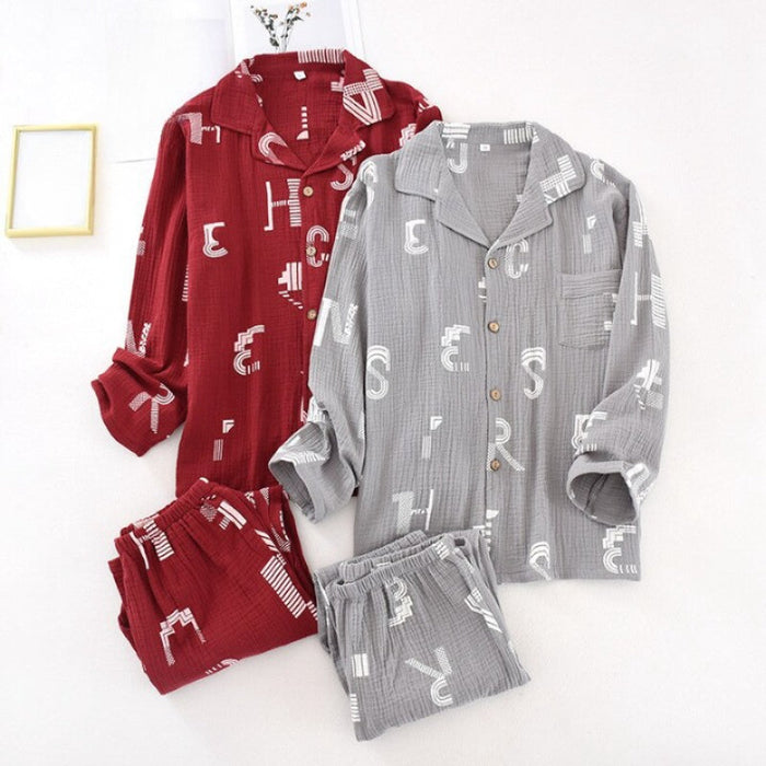 Alphabet Print Two-Piece Men's Pajamas Set