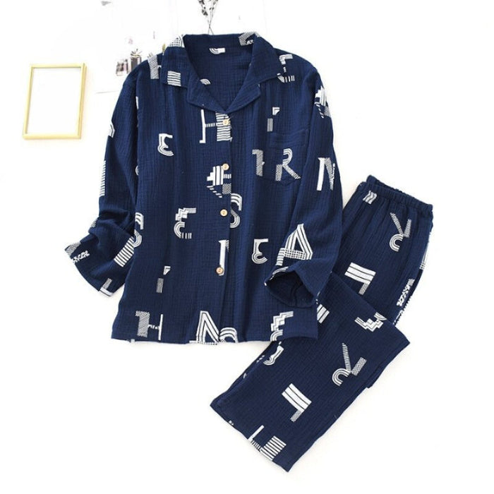 Alphabet Print Two-Piece Men's Pajamas Set