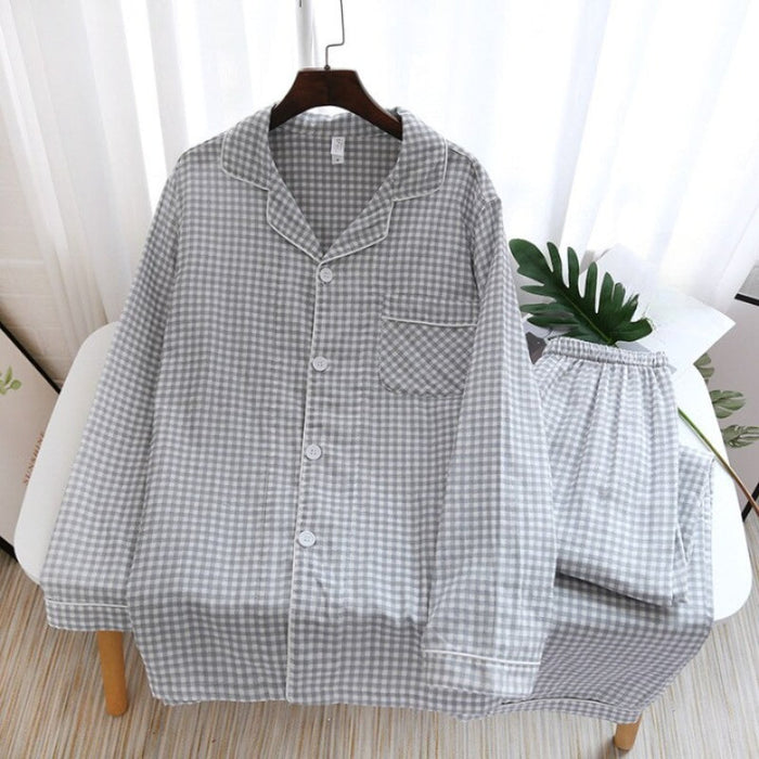 Cotton Checks Men's Long-Sleeved Pajamas