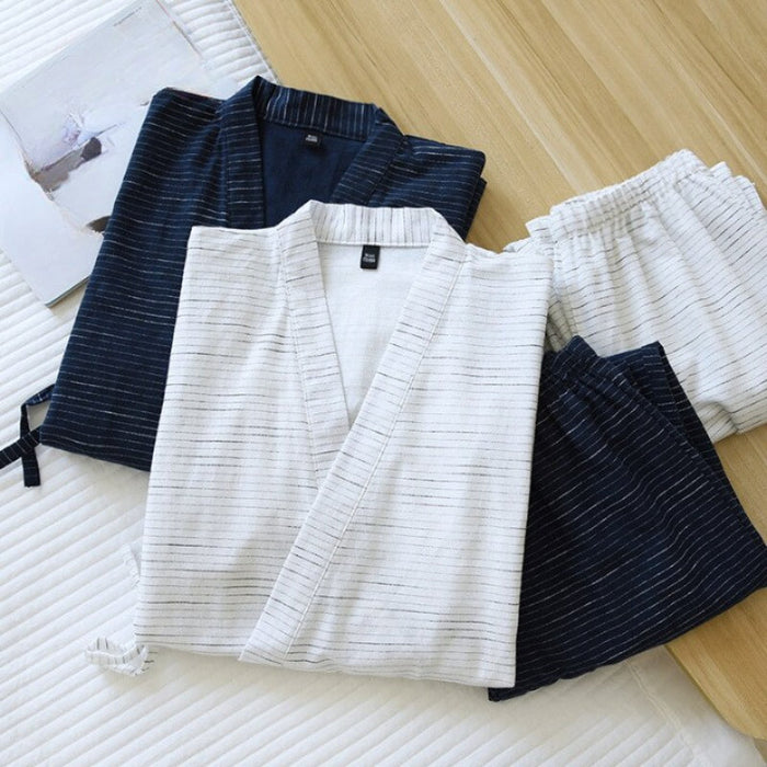 Solid Strips Men's Pajamas Set