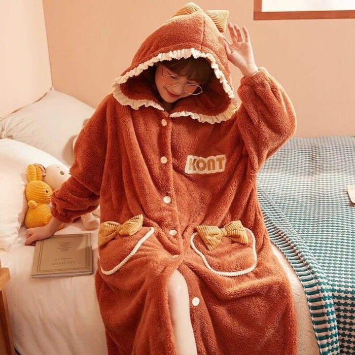 Fluffy Oversized Button Up Hooded Robe