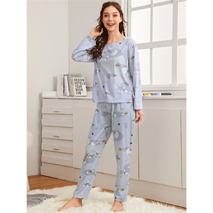 The Cartoon All Over Printed Long Pajama Set