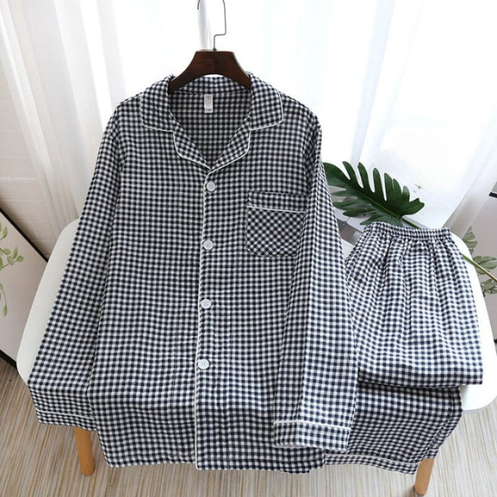 Cotton Checks Men's Long-Sleeved Pajamas