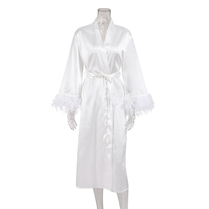 Feather Satin Robe For Long Sleeves