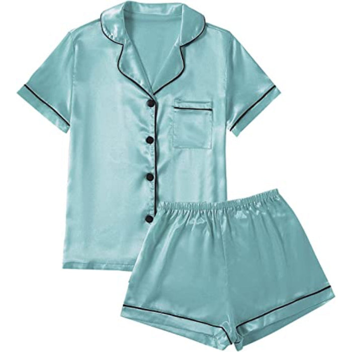 Plain Pajamas Set Short Sleeve With Shorts