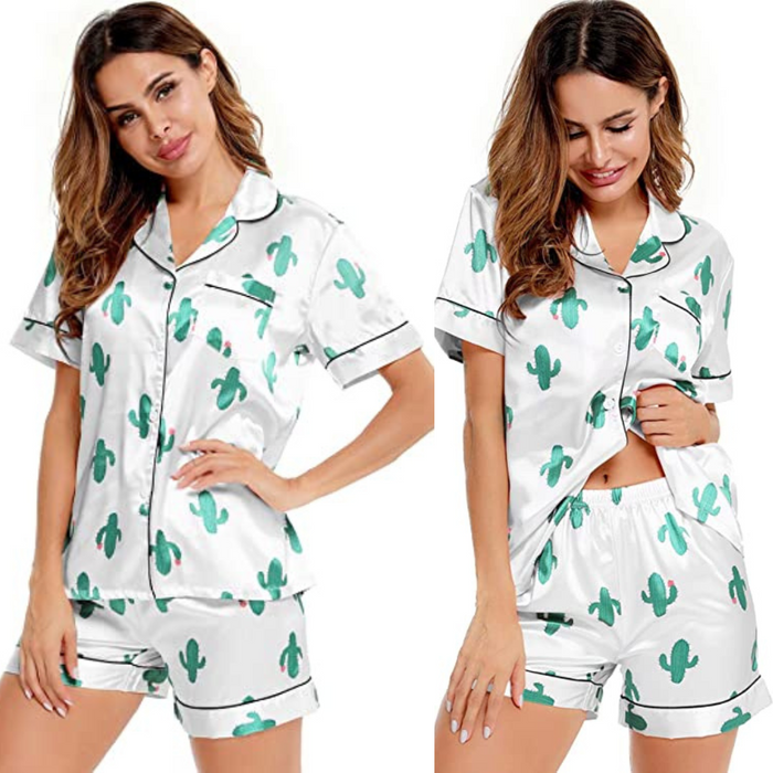 Women Two-Piece Sleepwear Silk Satin Set