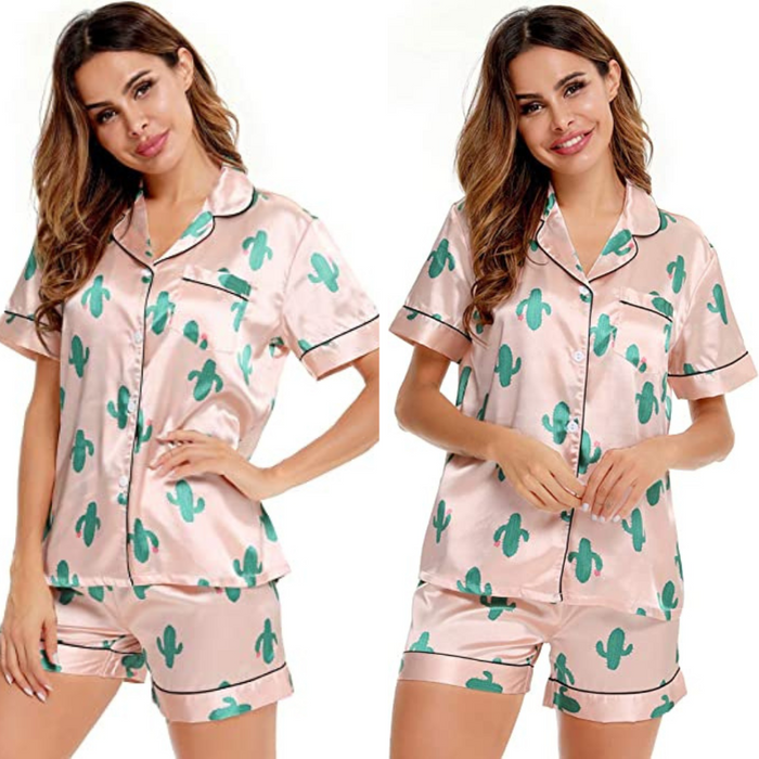 Women Two-Piece Sleepwear Silk Satin Set