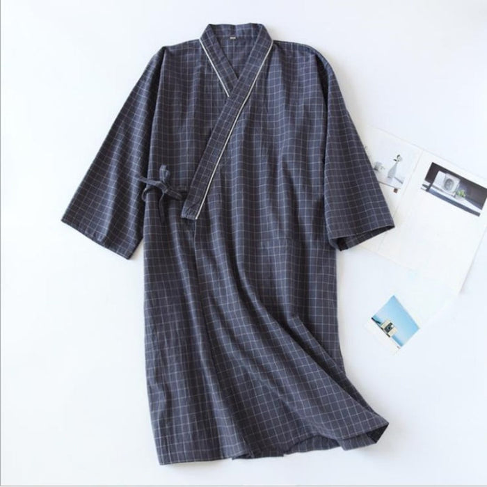 Checks Cotton Robe For Men