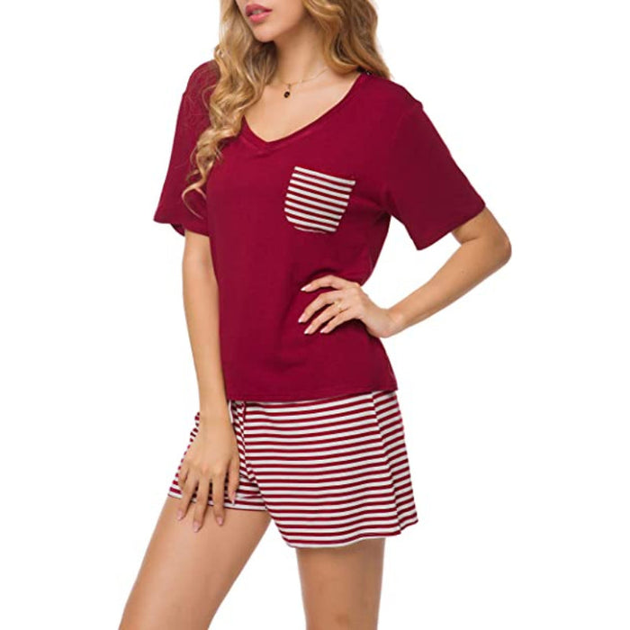 Striped Short Sleeve Women Nightwear