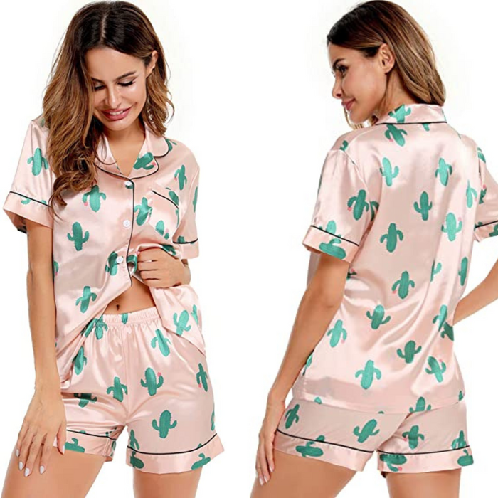 Women Two-Piece Sleepwear Silk Satin Set