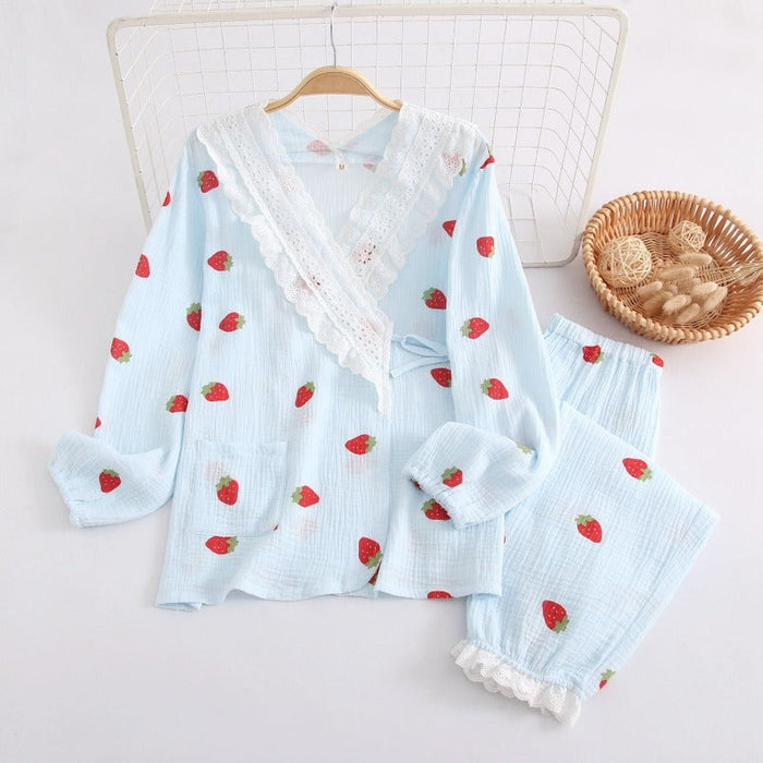 Cartoon Cotton Crepe Pajamas Set For Women's