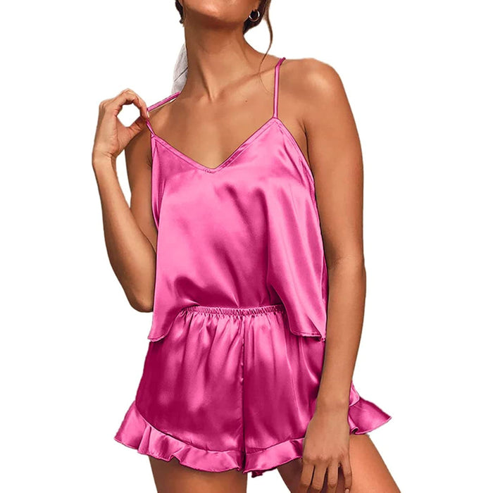 Women's Pajamas Sets Silk Satin Ruffled