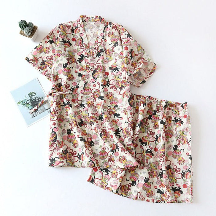 Japanese-Style Short Sleeve Casual Pajamas