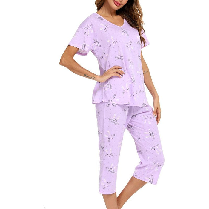 Sleepwear Tops With Capri Pants Set