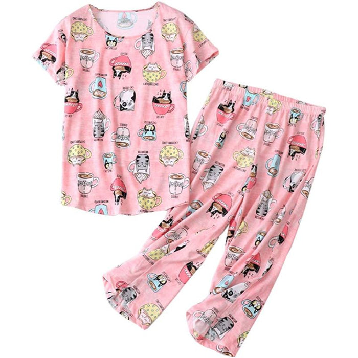 Sleepwear Tops With Capri Pants Set