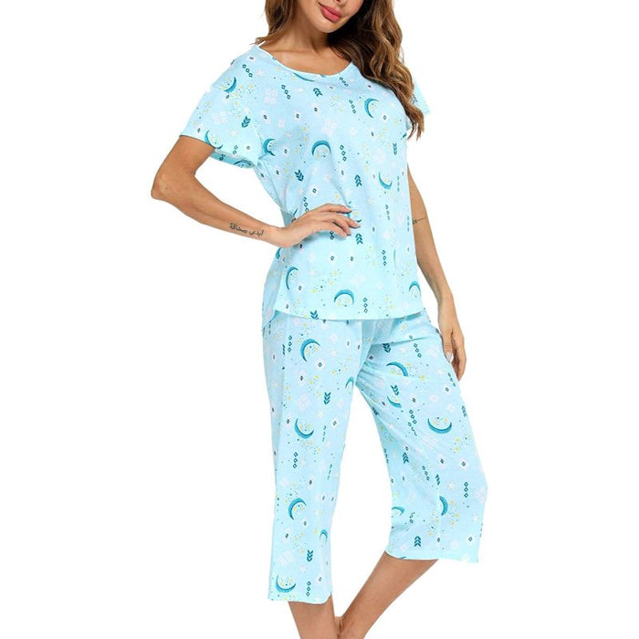 Sleepwear Tops With Capri Pants Set