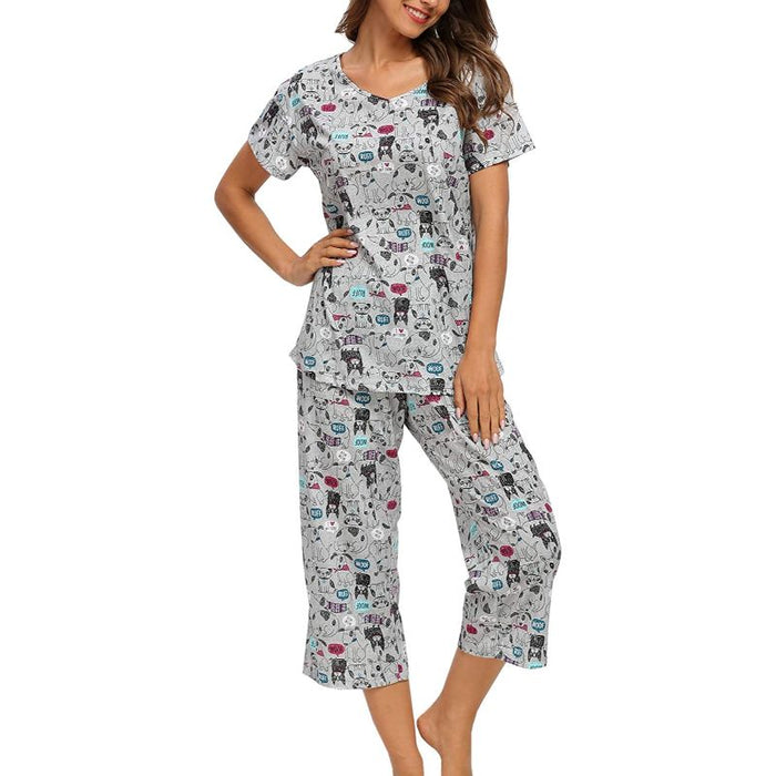 Sleepwear Tops With Capri Pants