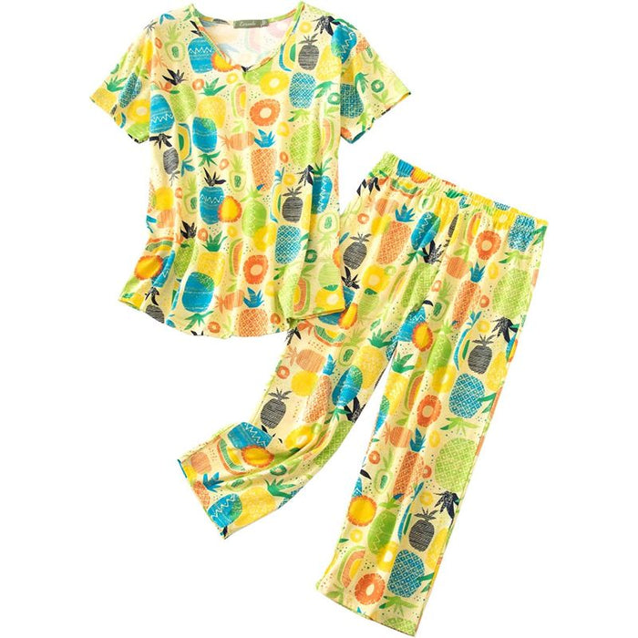 Sleepwear Tops With Capri Pants Set