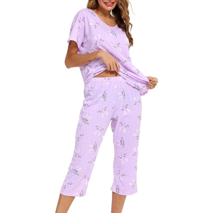 Sleepwear Tops With Capri Pants Set