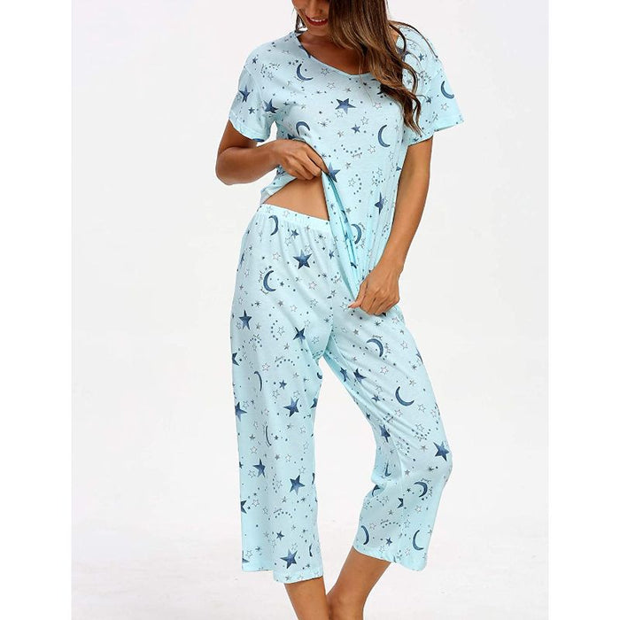 Sleepwear Tops With Capri Pants Set