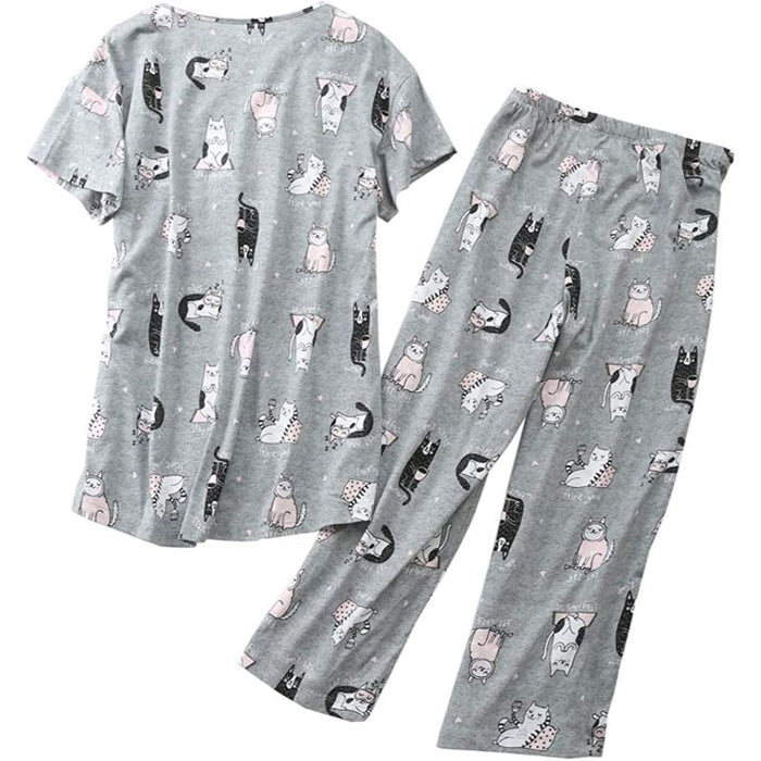 Sleepwear Tops With Capri Pants Set