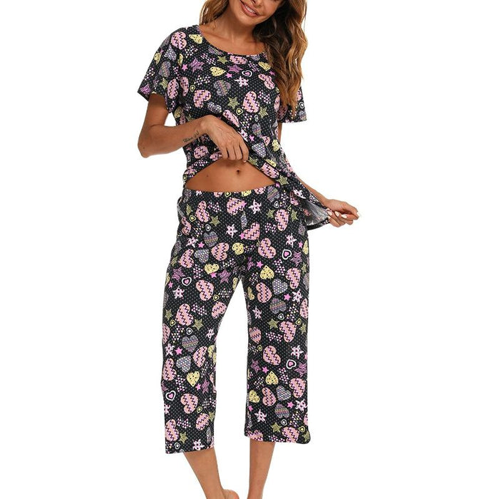 Sleepwear Tops With Capri Pants Set