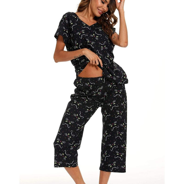 Sleepwear Tops With Capri Pants