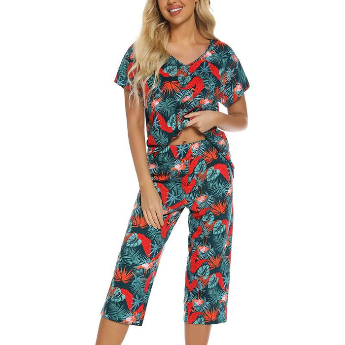 Sleepwear Tops With Capri Pants Set