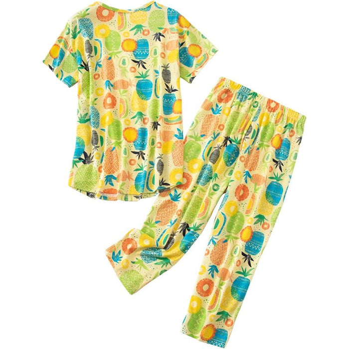 Sleepwear Tops With Capri Pants Set