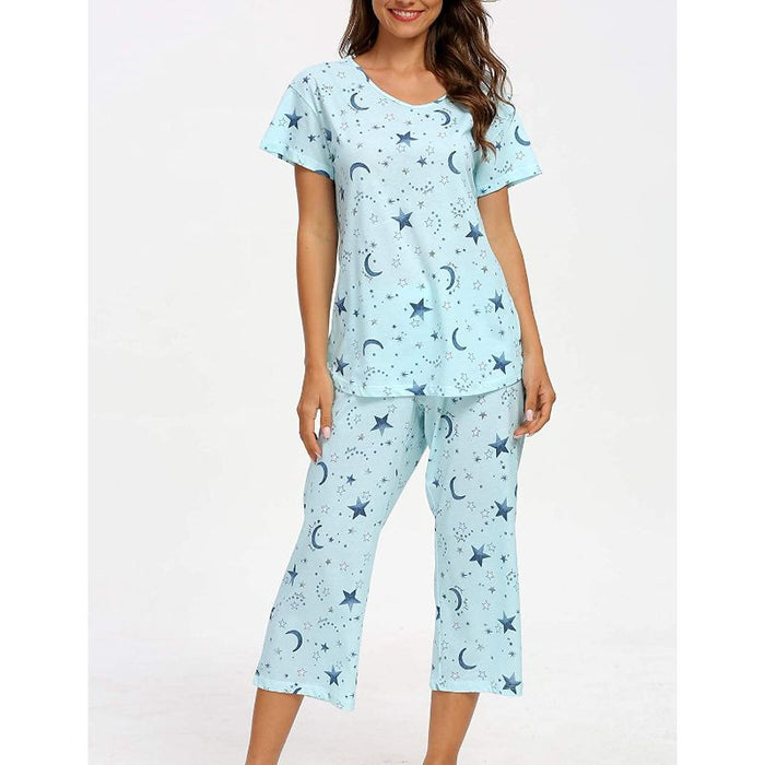 Sleepwear Tops With Capri Pants Set